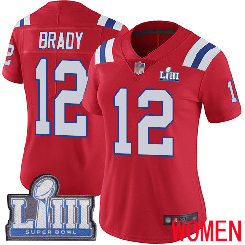 New England Patriots Football #12 Super Bowl LIII Bound Limited Red Women Tom Brady Alternate NFL Jersey